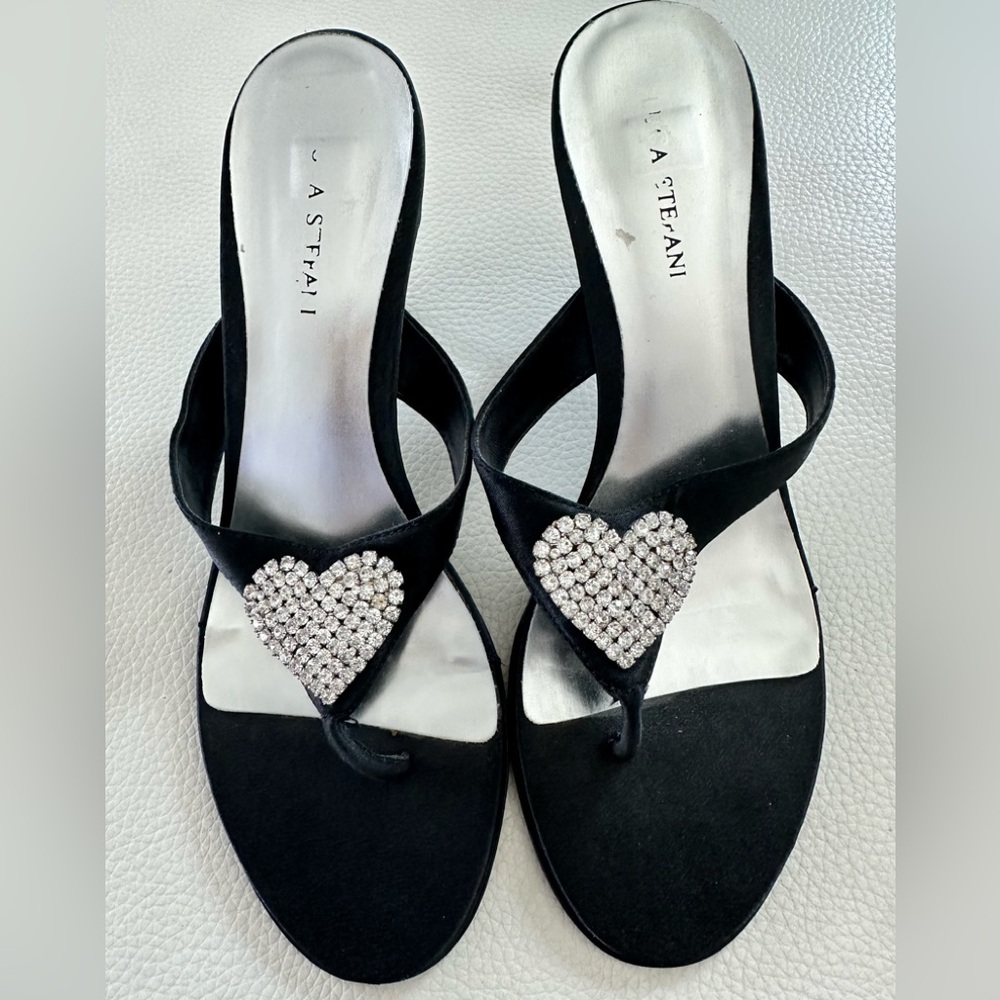 Slip on crystal heart satin Italian slip on sandals